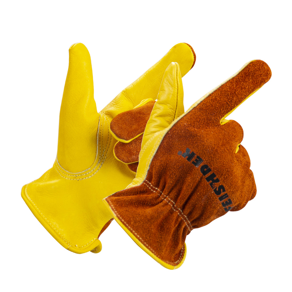 Adult cowhide leather work gloves with Elastic wrist cuff