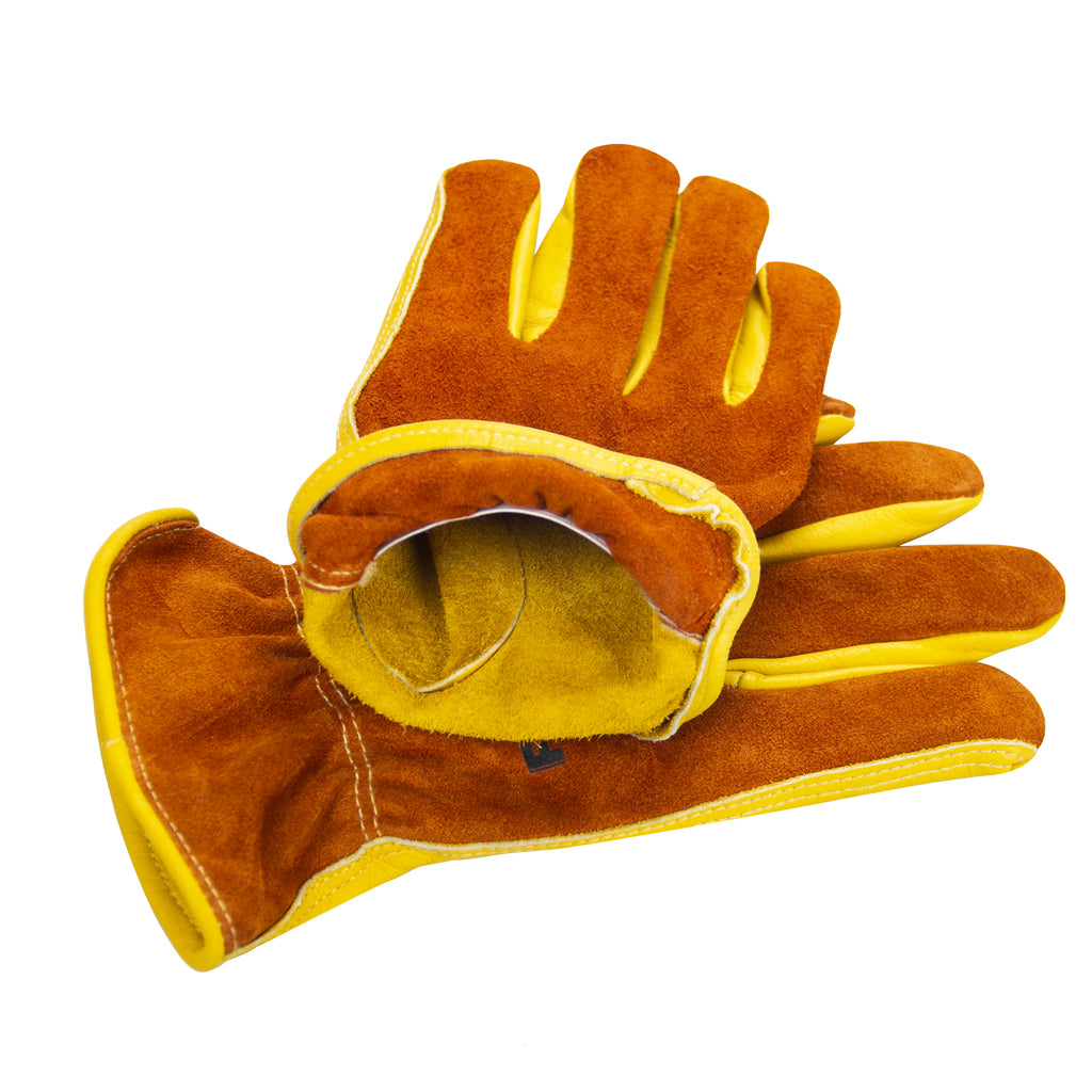 Adult cowhide leather work gloves with Elastic wrist cuff