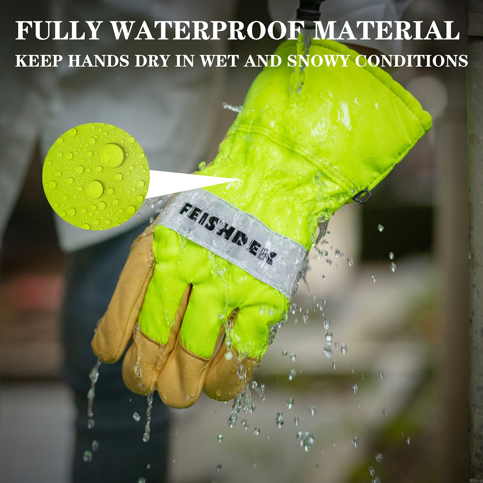 Heavy Duty Hi-Viz waterproof Insulated leather winter work Gloves