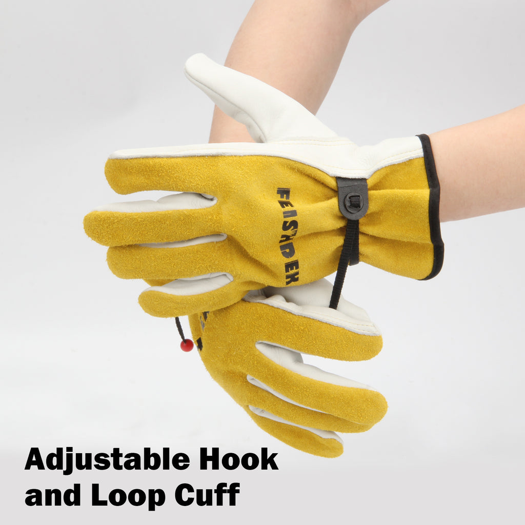 Heavy Duty Cowhide Leather Work Gloves with Adjustable Wrist