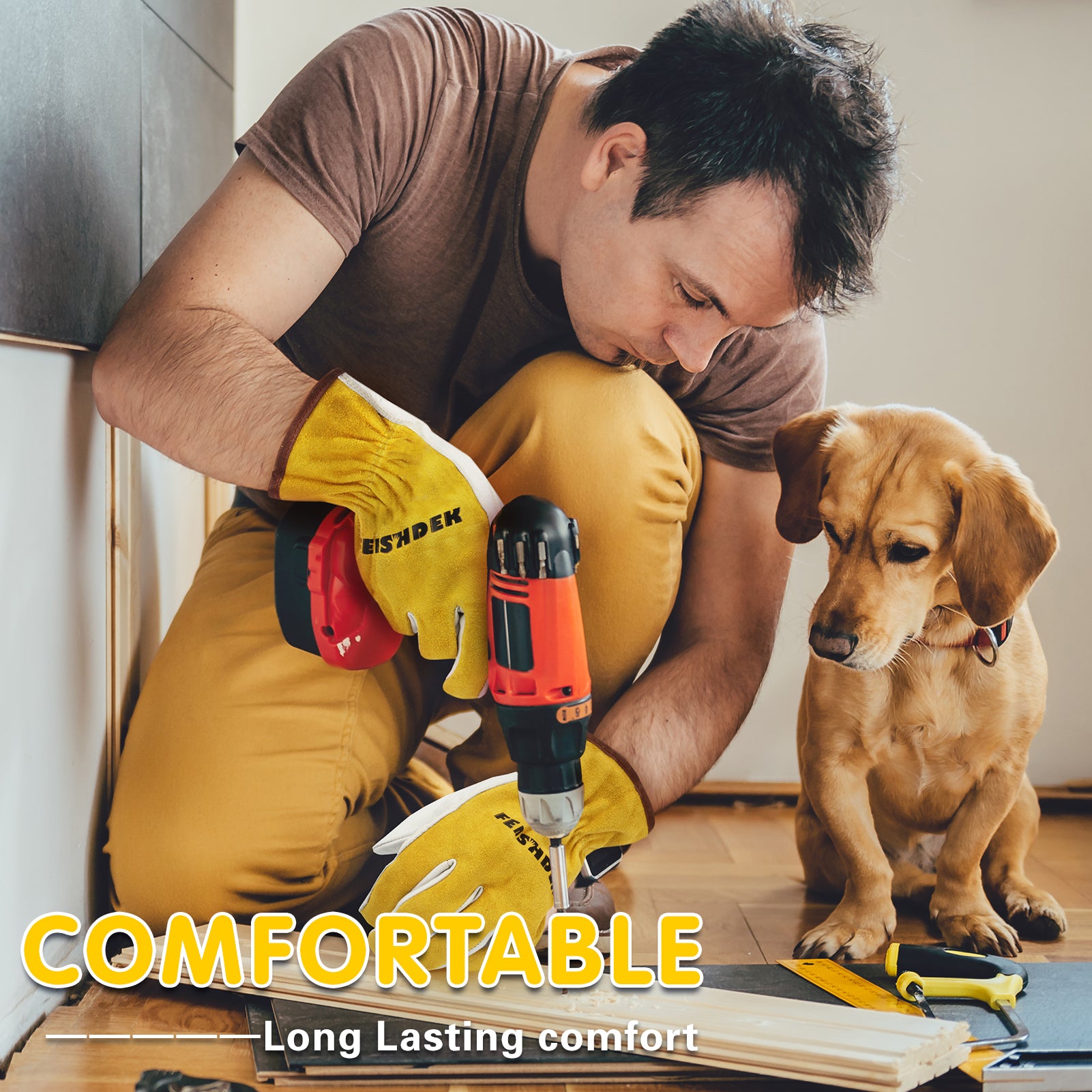 Heavy-Duty Cowhide Work Gloves with Elastic wrist