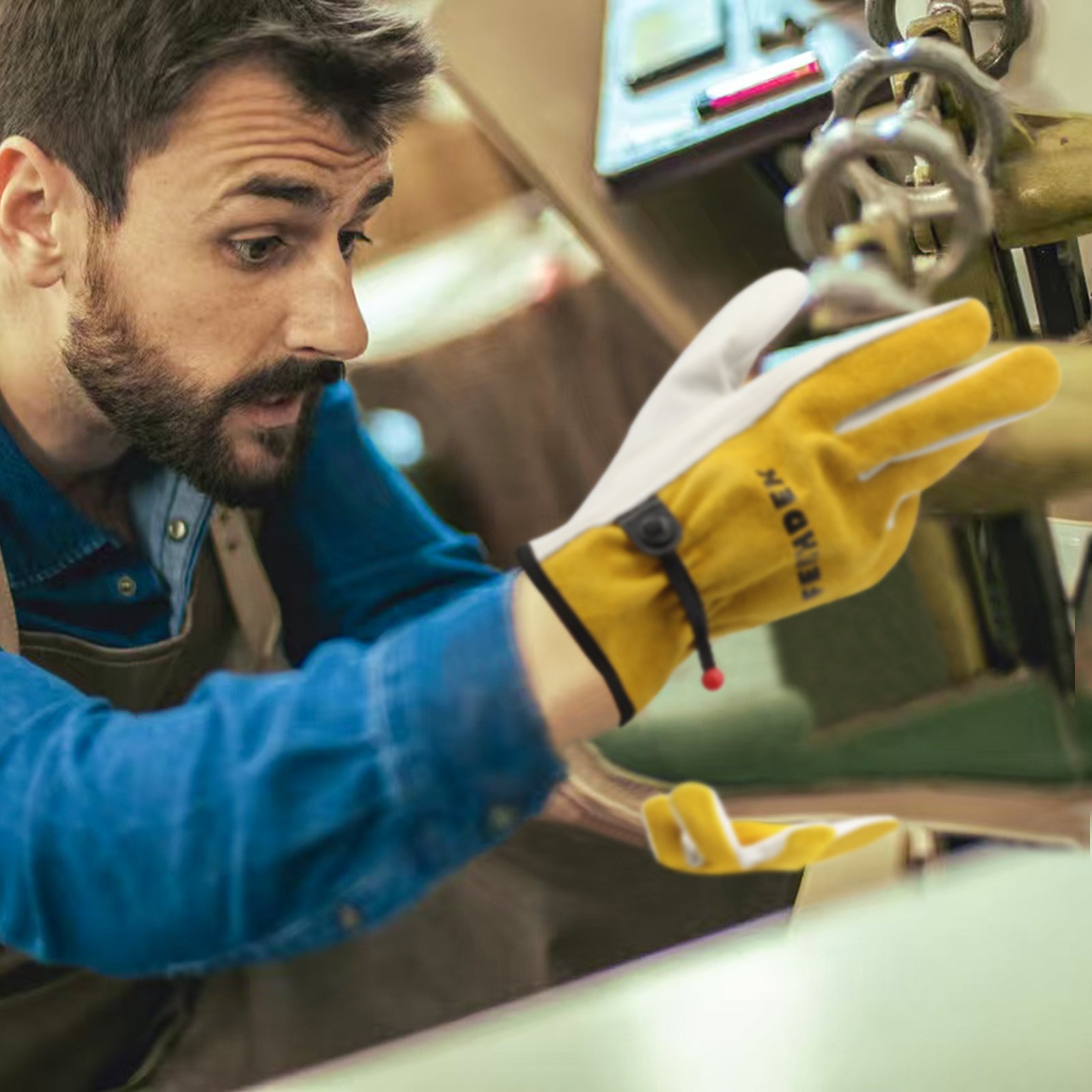 Heavy Duty Cowhide Leather Work Gloves with Adjustable Wrist