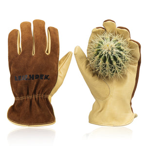 Adult cowhide leather work gloves with Elastic wrist cuff