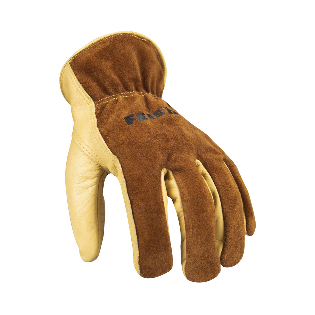 Adult cowhide leather work gloves with Elastic wrist cuff