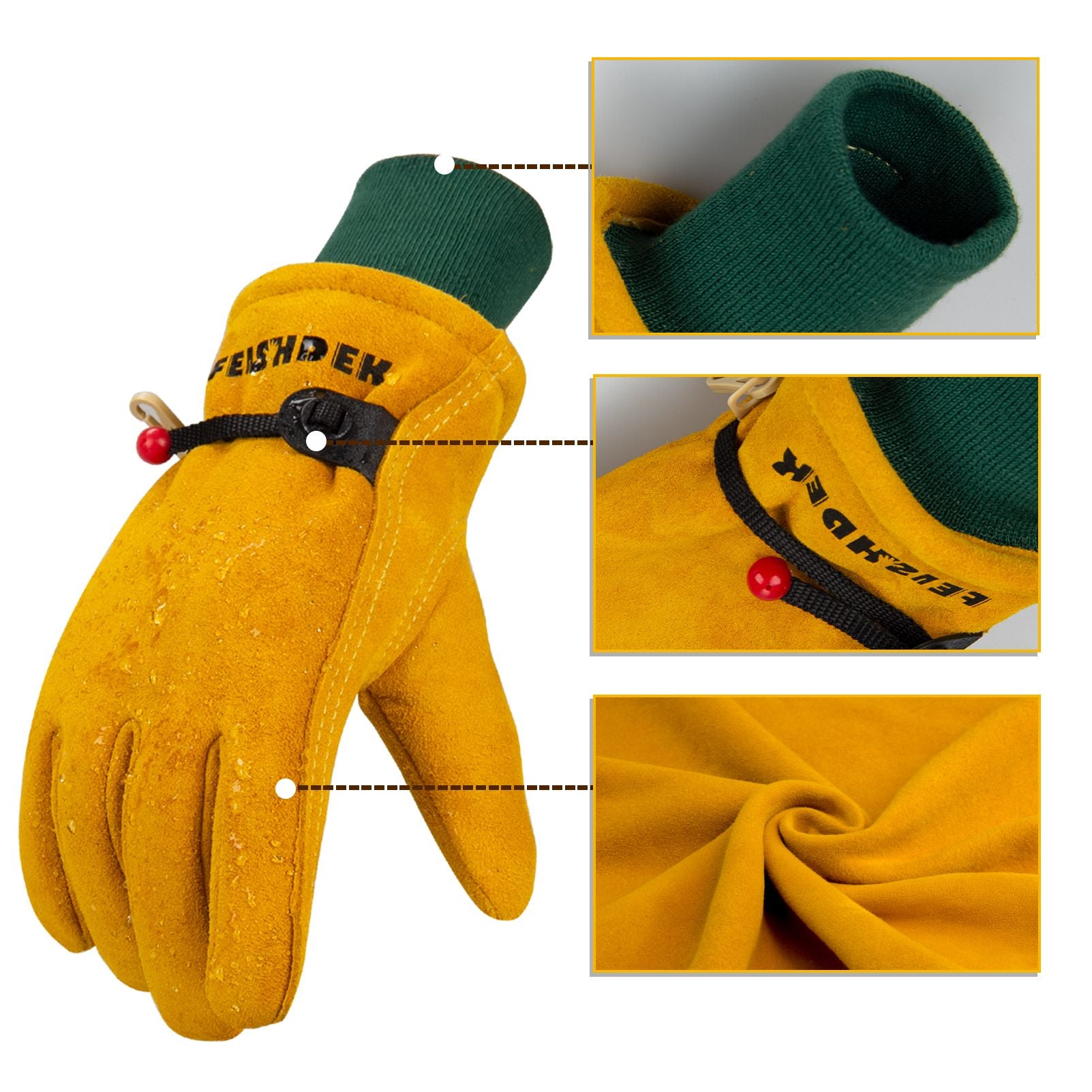 Real Leather Kids Waterproof Insulated Gloves